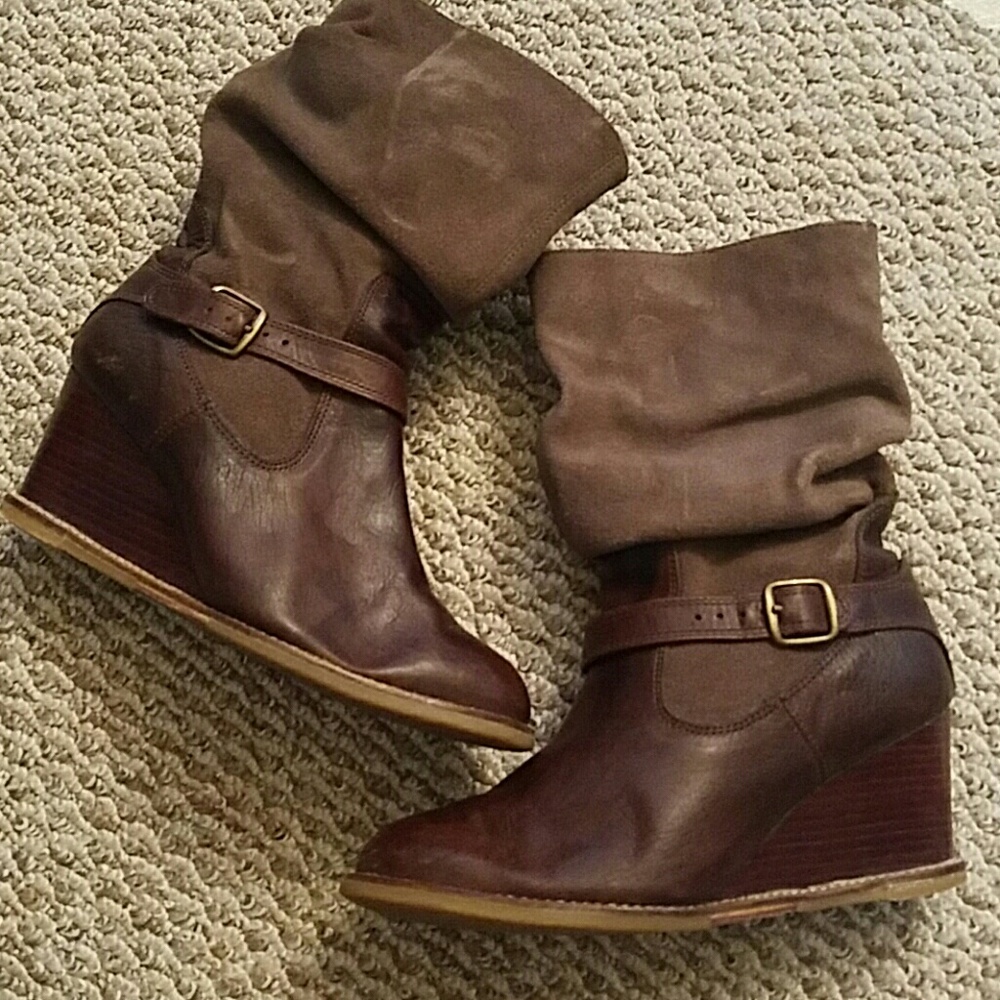 J. Shoes leather wedge boots